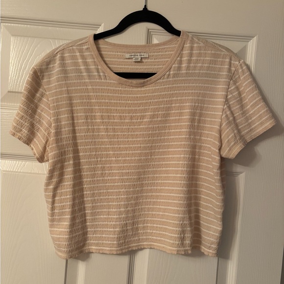 American Eagle Outfitters Tops - American Eagle Striped Short Sleeve Crop Top in Beige - Women's Casual Tee